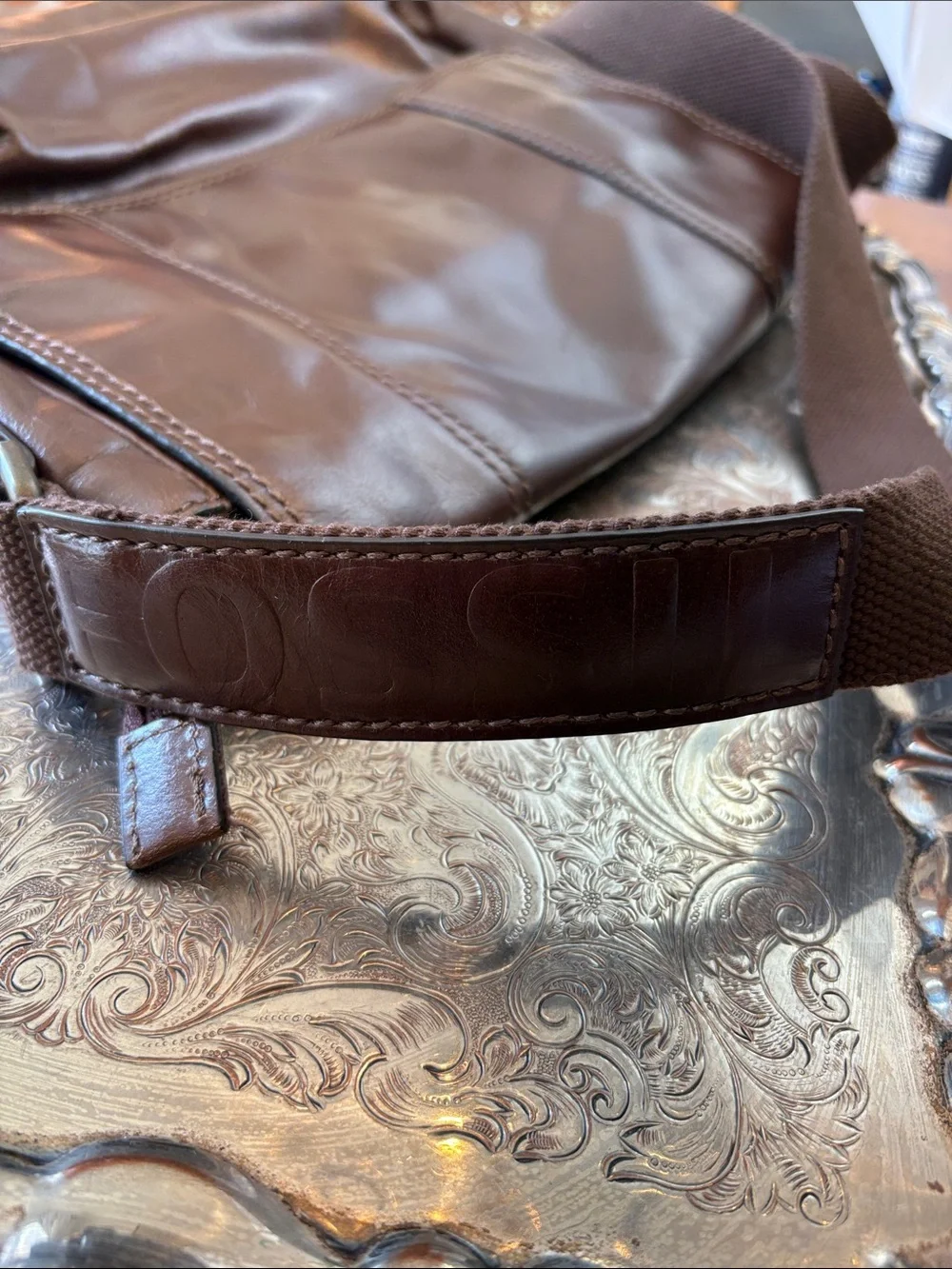 Men’s Vintage Fossil Brown Leather Messenger Crossbody Bag
